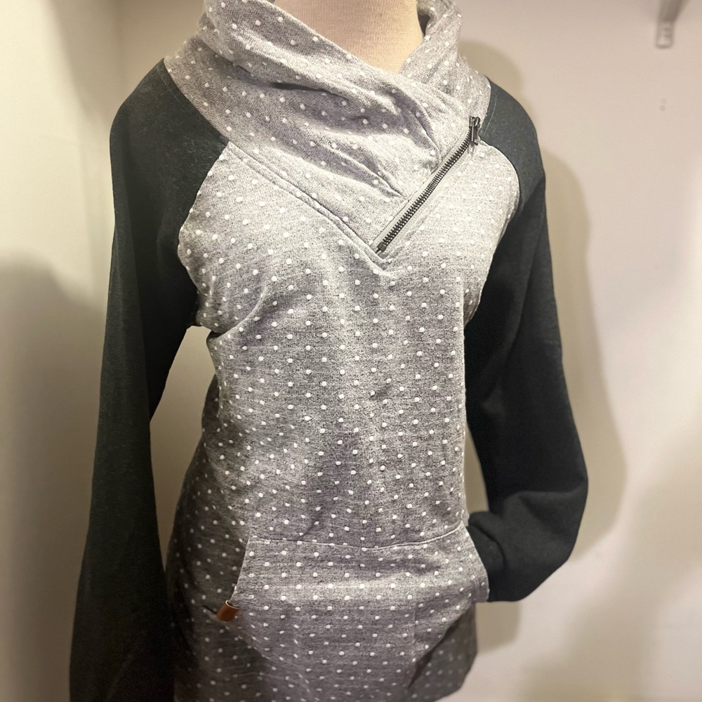 Gray and Black Polka Dot Pullover Hoodie